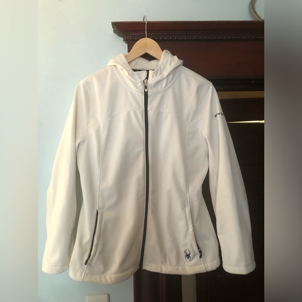 Spyder Women's White Hooded Softshell Jacket with Contrast Zippers